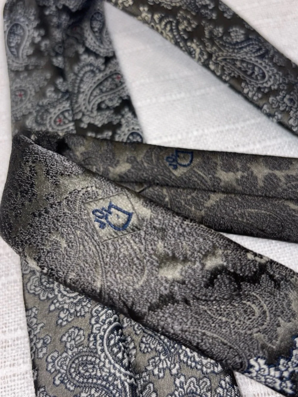 Vintage Christian Dior Monsieur Paisley Tie Black Gray Luxury Necktie
